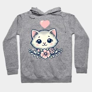 Adorable Kitten with Heart Hoodie